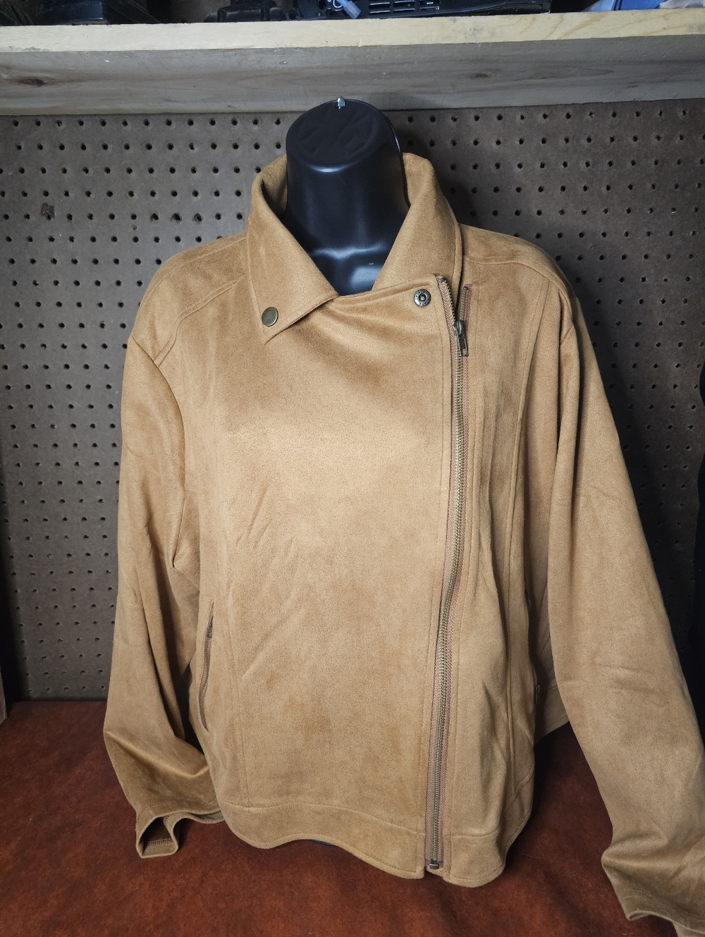 Agnes Orinda Women's Plus Size Faux Suede Lapel Collar Long Sleeve Zipper 3X